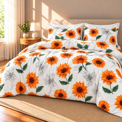 Sunflower Microfiber Duvet Cover Set, White