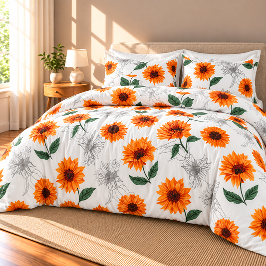 Sunflower Microfiber Duvet Cover Set, White