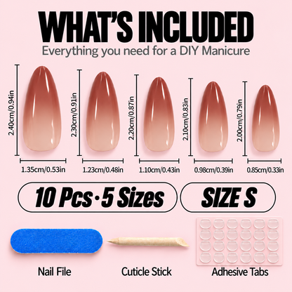 Pink Gradient Press-On Nails – Luxury Style, 10pcs – size chart S