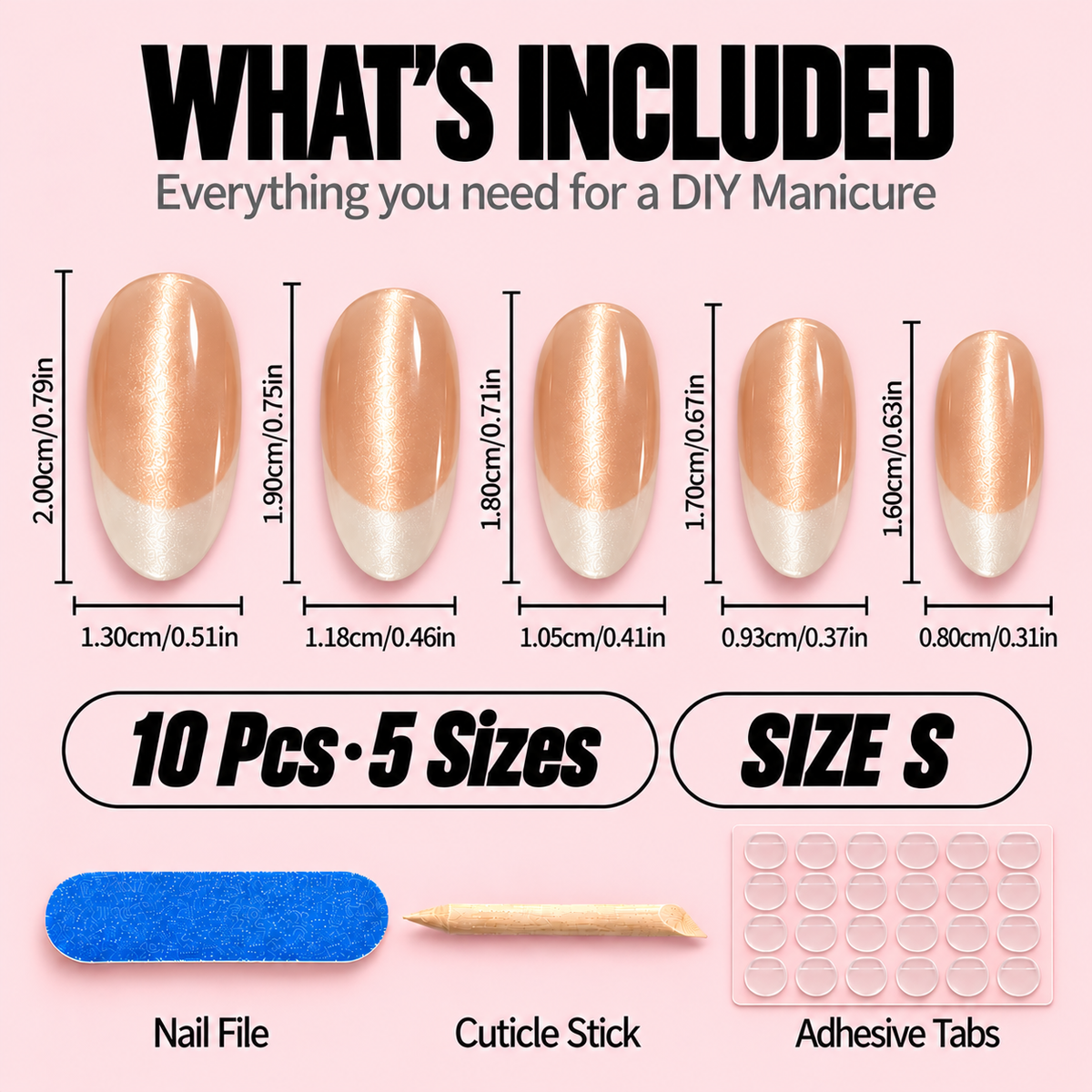 Ombre French Tip Press-On Nails – 10pcs – size chart S