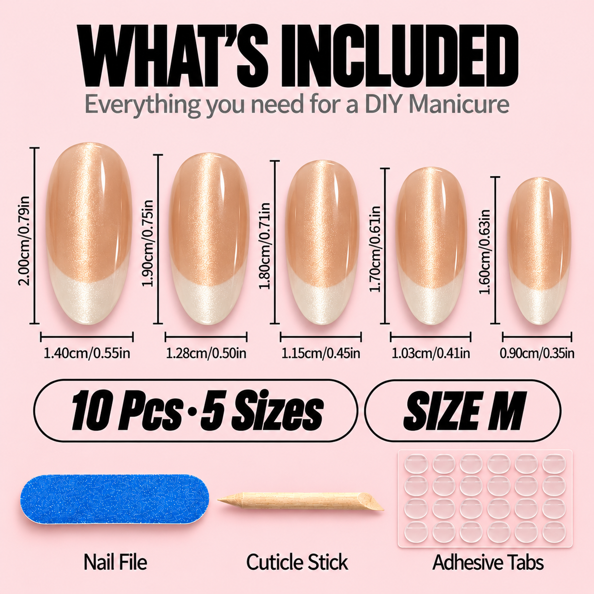 Ombre French Tip Press-On Nails – 10pcs – size chart M