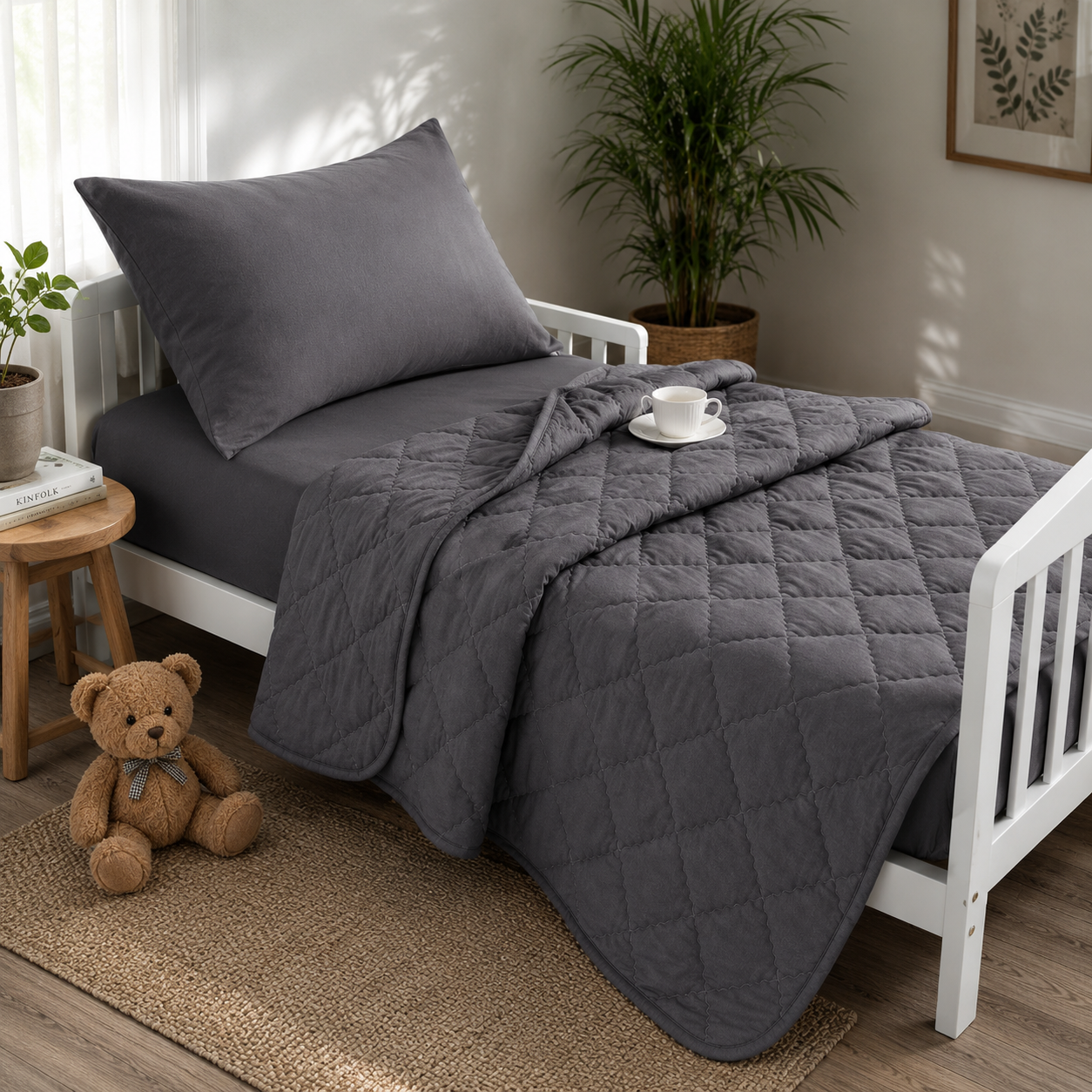 4-Piece Toddler Bedding Set – Dark Gray