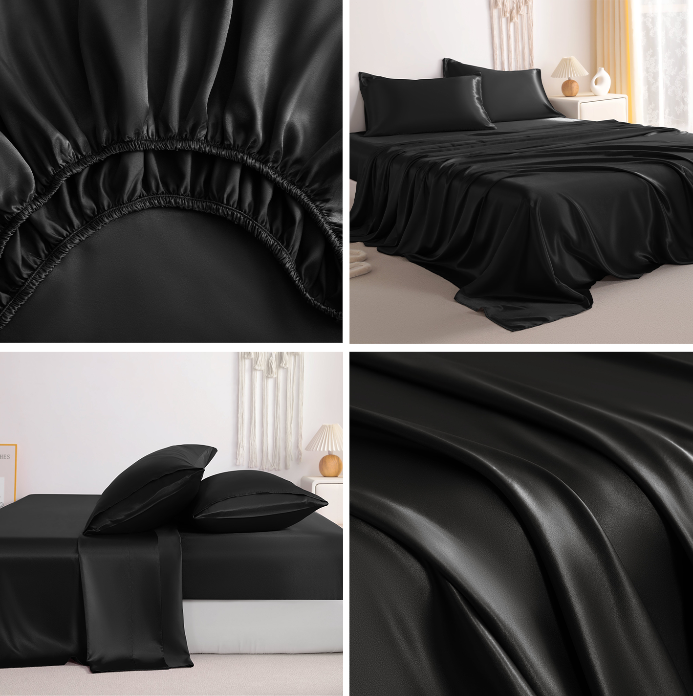 Black Satin Sheet Set – Deep Pocket