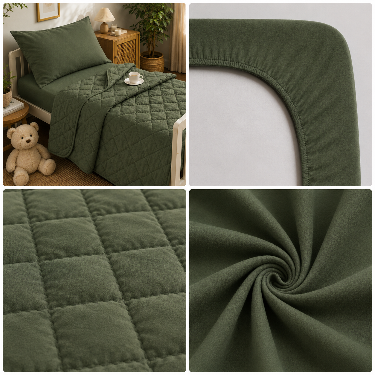 4-Piece Toddler Bedding Set – Olive Green