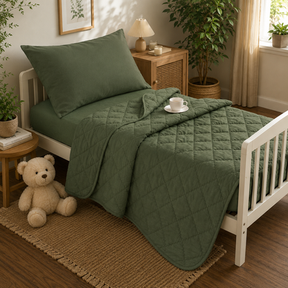 4-Piece Toddler Bedding Set – Olive Green