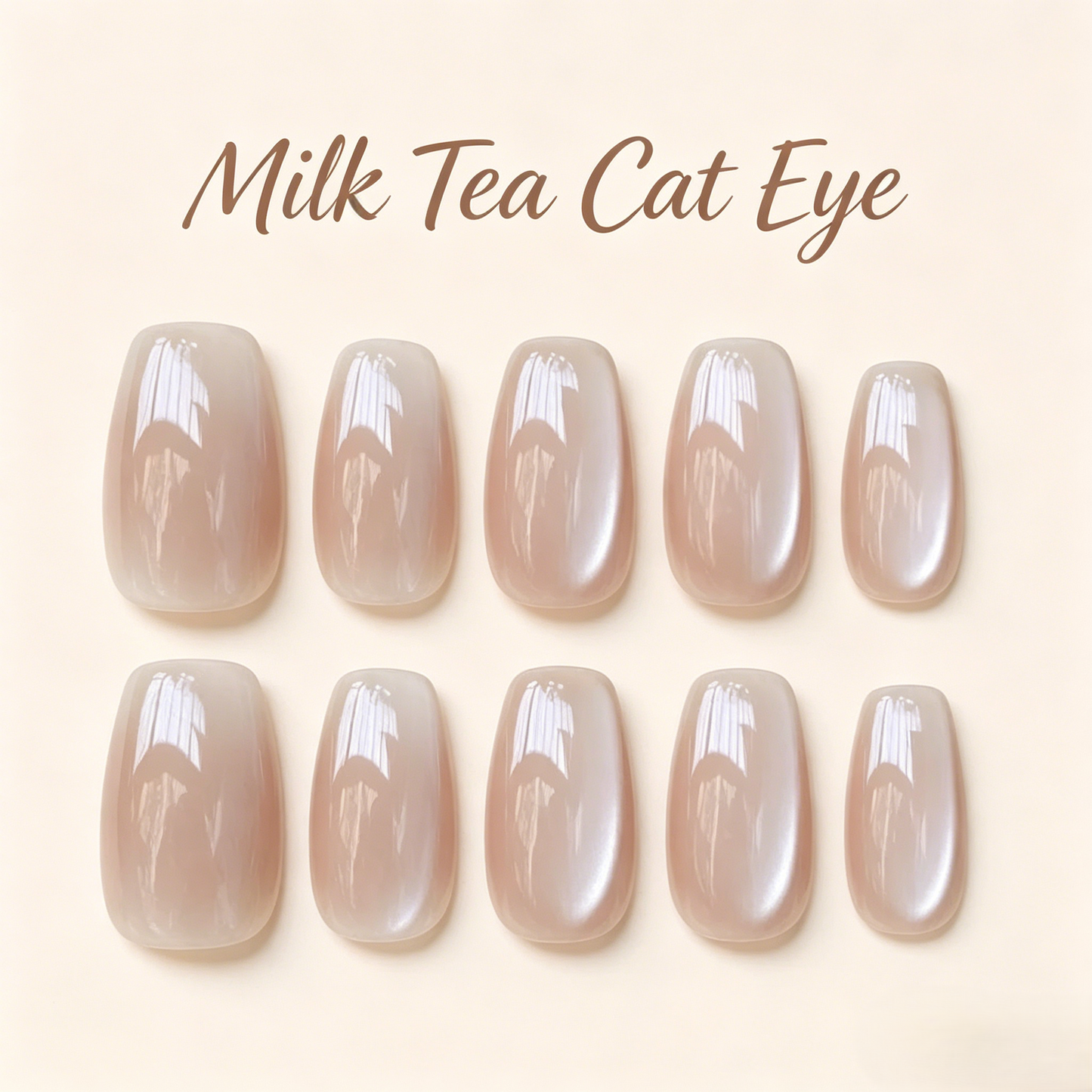 Blush Milk Tea Cat Eye Press-On Nails – 10pcs