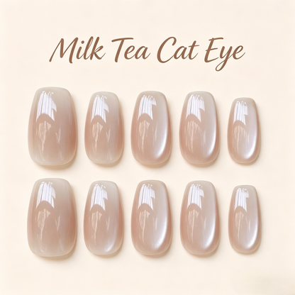 Blush Milk Tea Cat Eye Press-On Nails – 10pcs