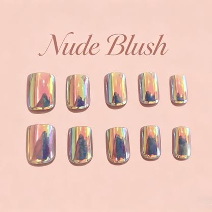 Nude Blush Press-On Nails – Glossy Square, 24pcs