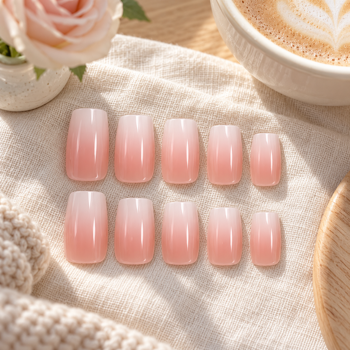 Vanilla Cream Ombre Press-On Nails – Short Square, 24pcs