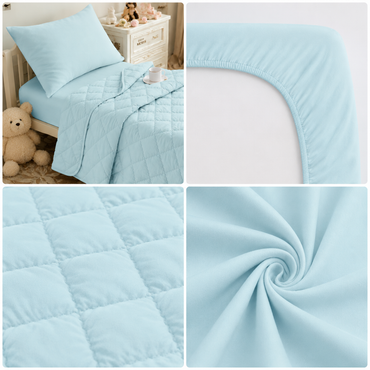 4-Piece Toddler Bedding Set – Light Blue