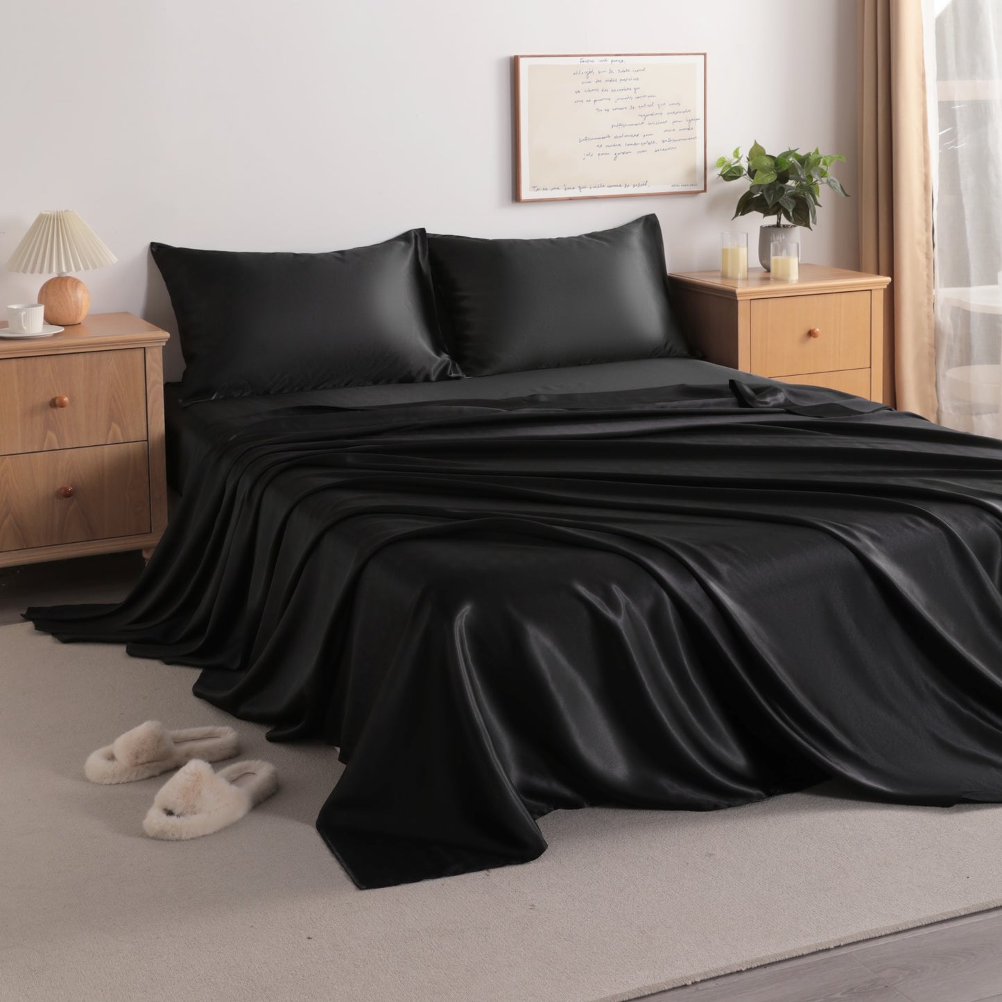 Black Satin Sheet Set – Deep Pocket
