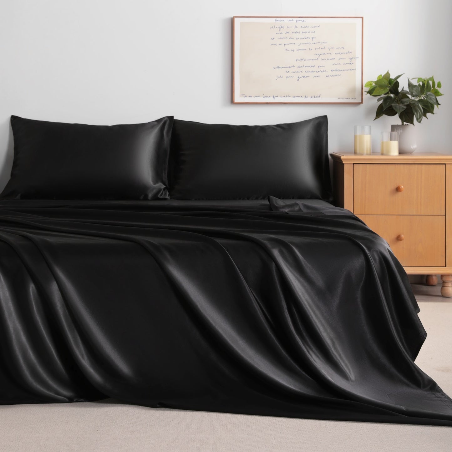Black Satin Sheet Set – Deep Pocket
