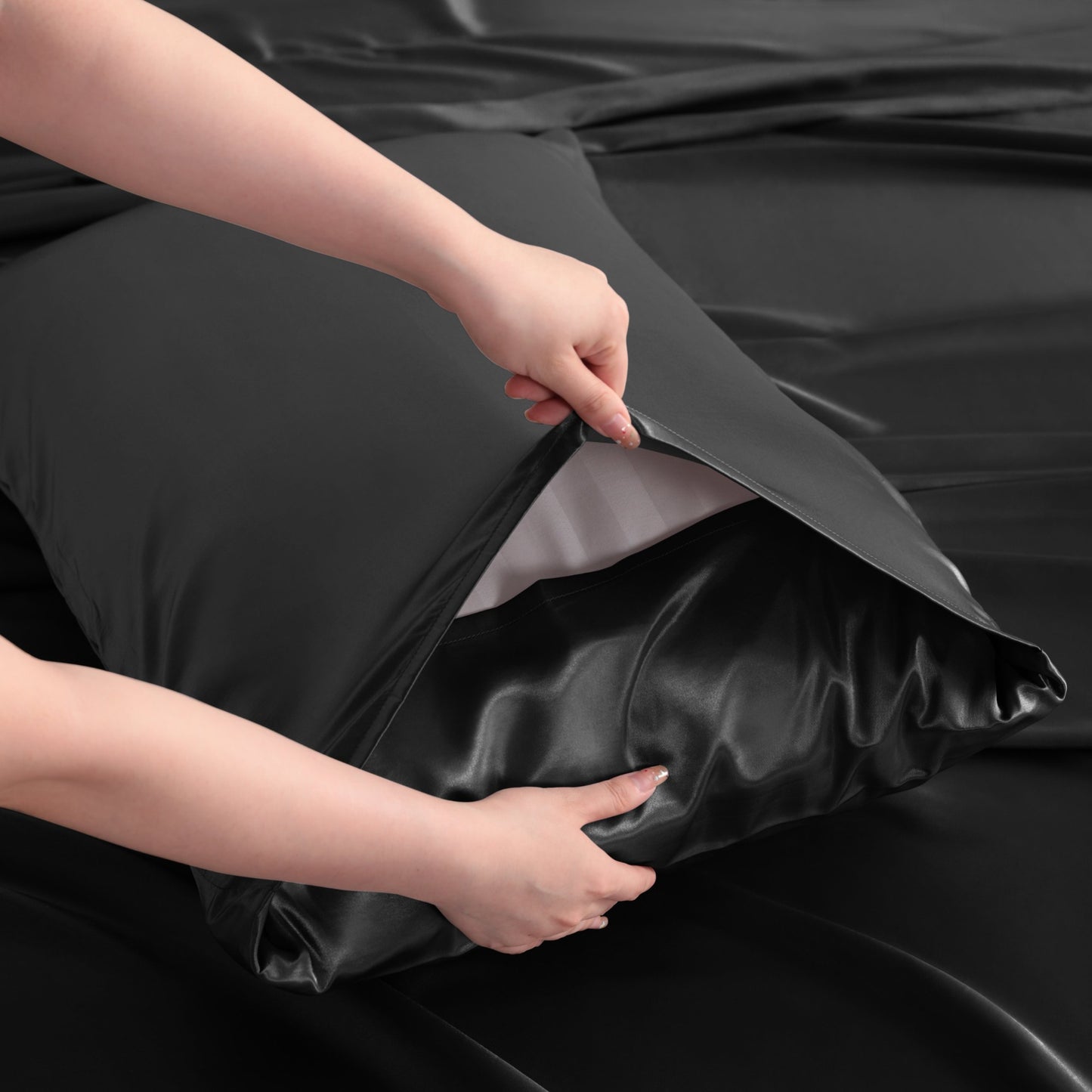Black Satin Sheet Set – Deep Pocket