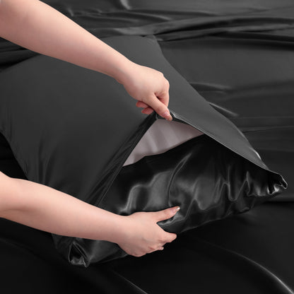 Black Satin Sheet Set – Deep Pocket