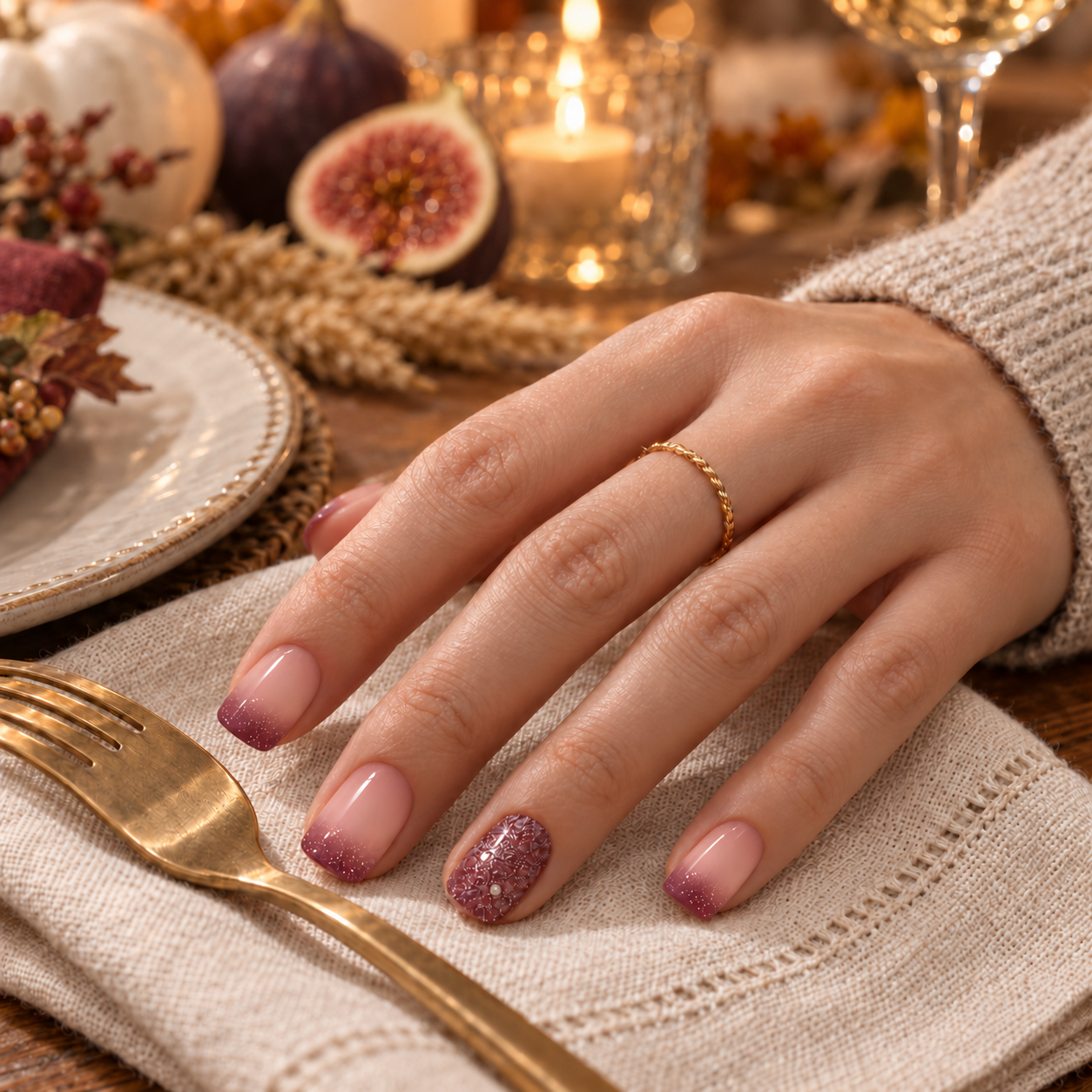 Pink Glitter Gradient Press-On Nails – 24pcs – hand