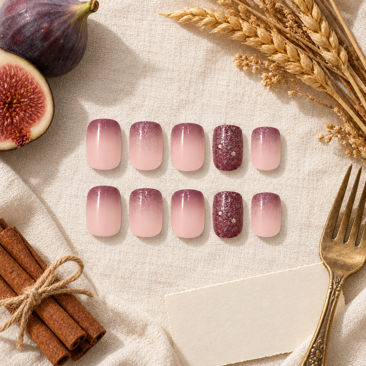Pink Glitter Gradient Press-On Nails – 24pcs – flatlay