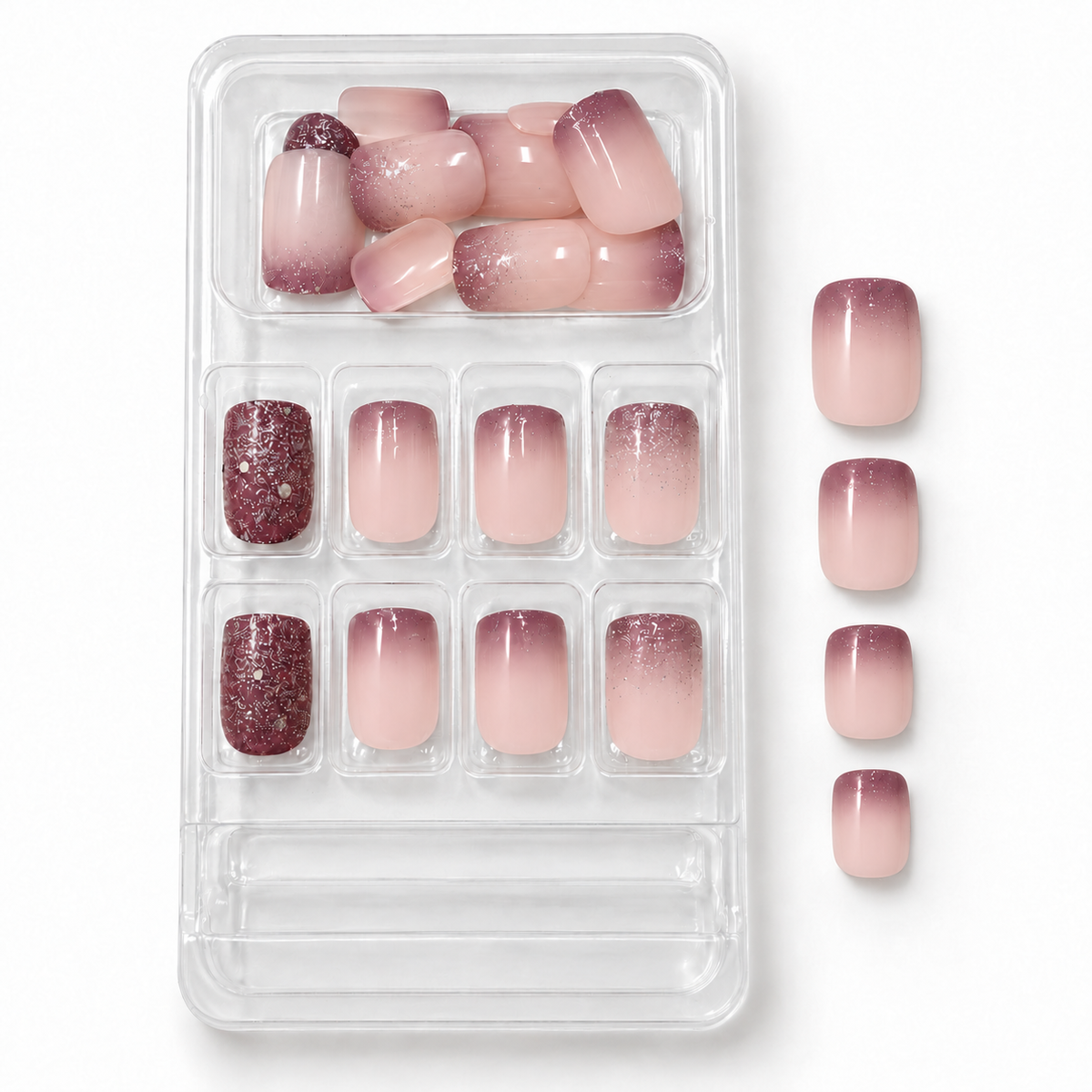 Pink Glitter Gradient Press-On Nails – 24pcs – set