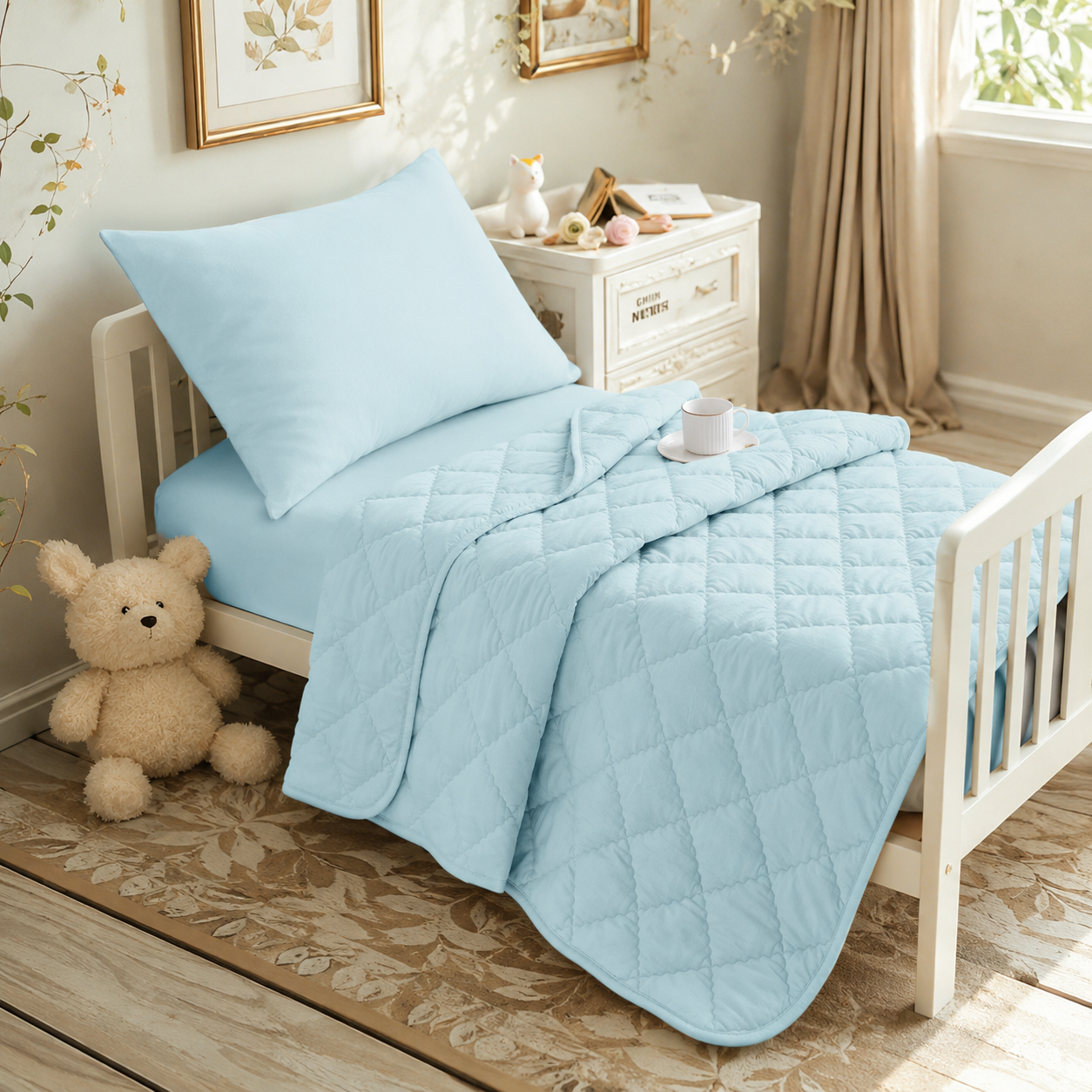 4-Piece Toddler Bedding Set – Light Blue