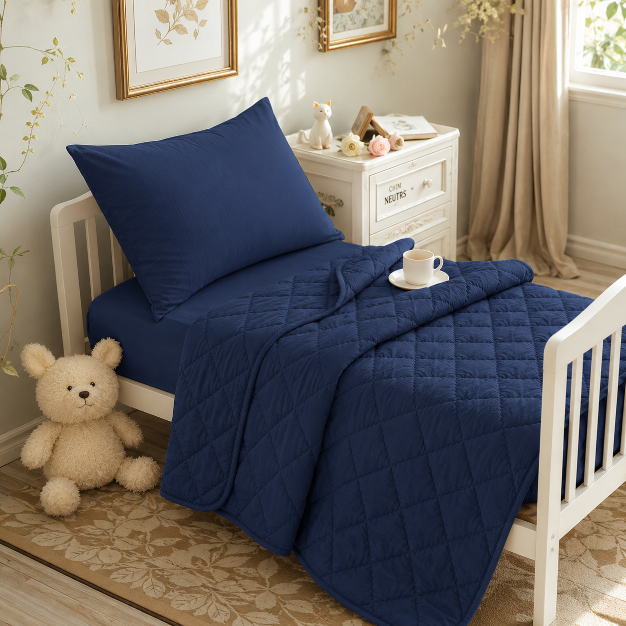 4-Piece Toddler Bedding Set – Navy Blue