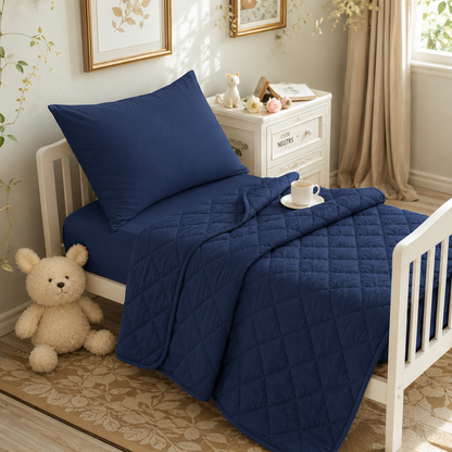 4-Piece Toddler Bedding Set – Navy Blue