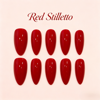 Red Stiletto Press-On Nails – Glossy, 24pcs