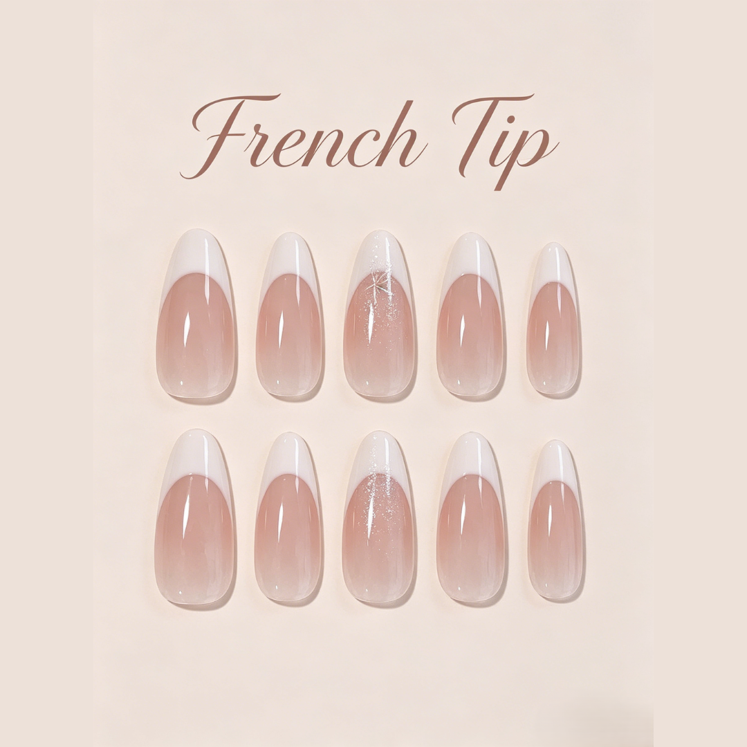 French Tip Press-On Nails – Butterfly Design, 10pcs