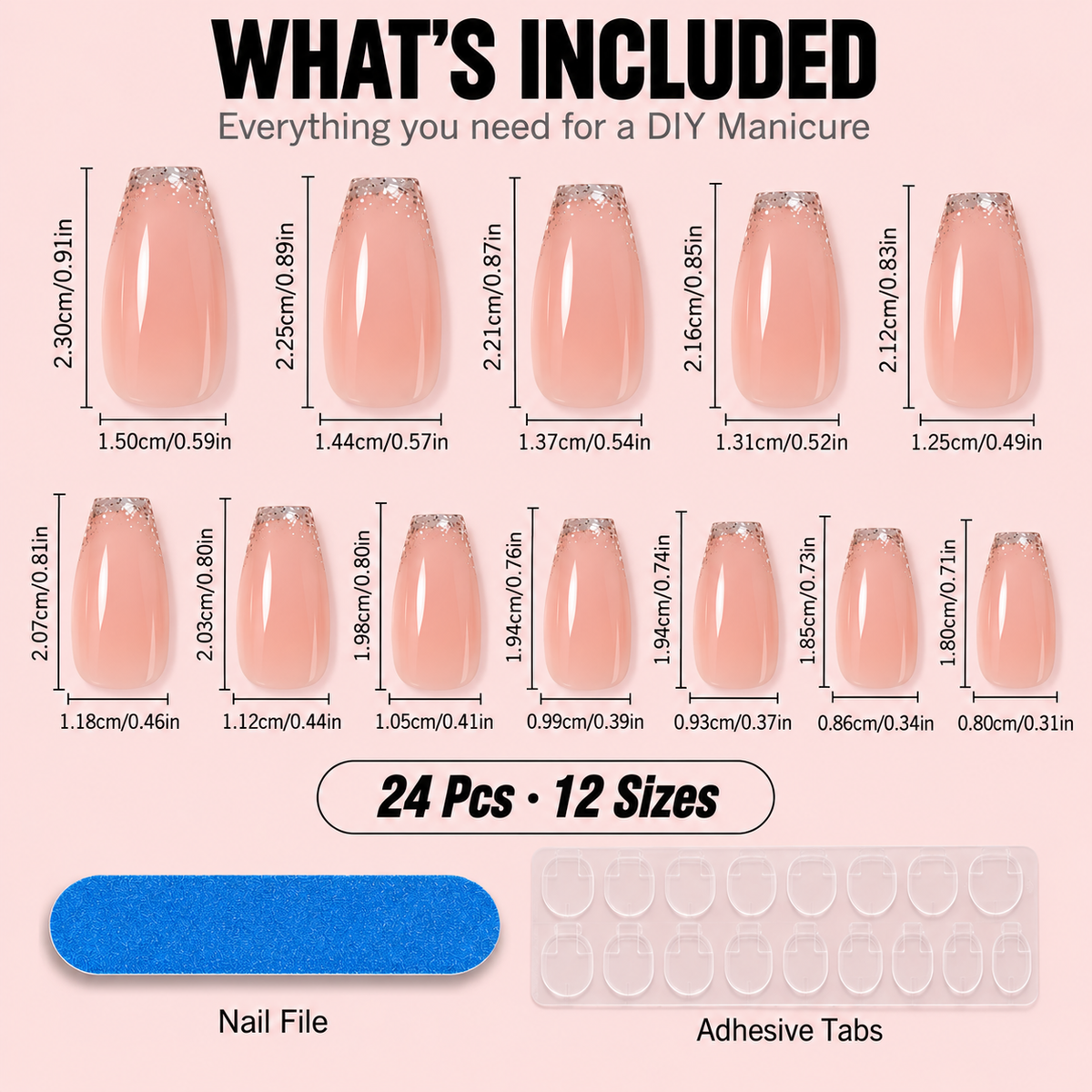 Pink Gradient Press-On Nails – Long Coffin, 24pcs