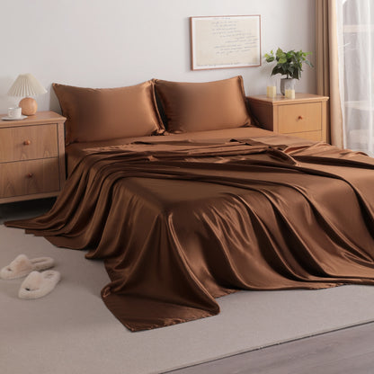 Coffee Satin Sheet Set – Deep Pocket