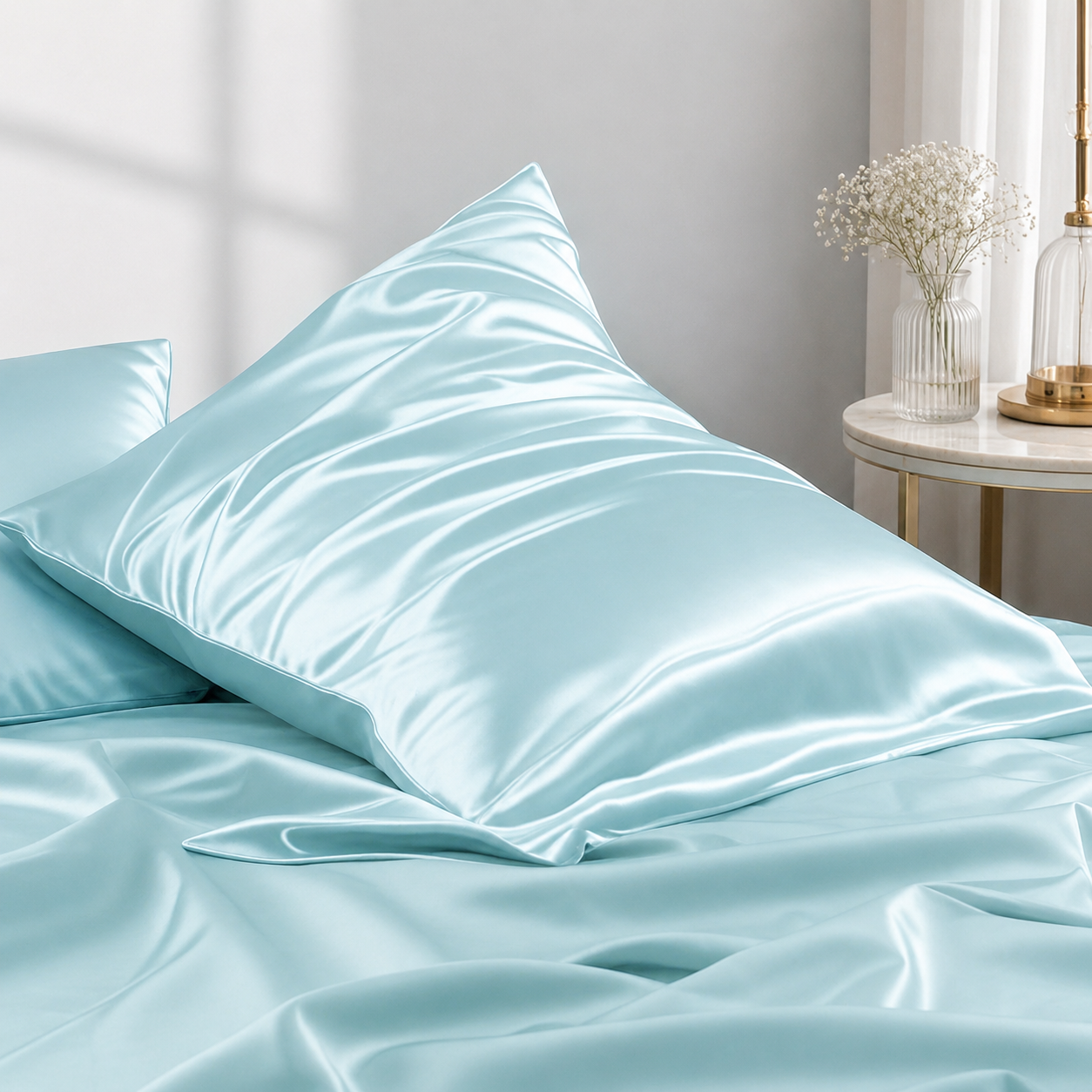 Mulberry Silk Pillowcase with Zipper – Sky Blue (1 Pack)