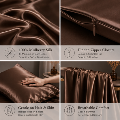 Mulberry Silk Pillowcase with Zipper – Chocolate Brown (1 Pack)