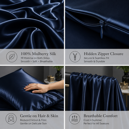 Mulberry Silk Pillowcase with Zipper – Navy (1 Pack)