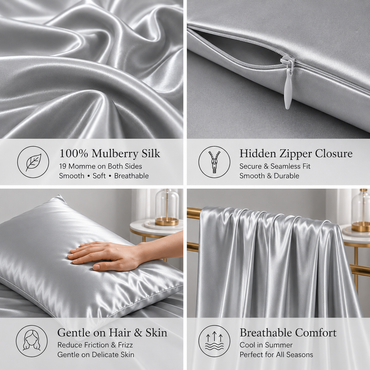 Mulberry Silk Pillowcase with Zipper – Silver Gray (1 Pack)