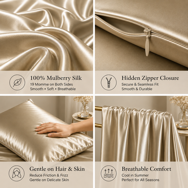 Mulberry Silk Pillowcase with Zipper – Champagne (1 Pack)