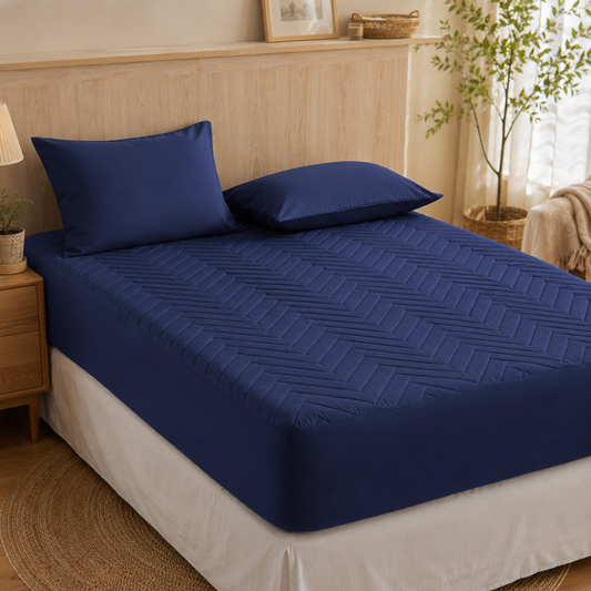 Waterproof Quilted Mattress Protector – Navy Blue