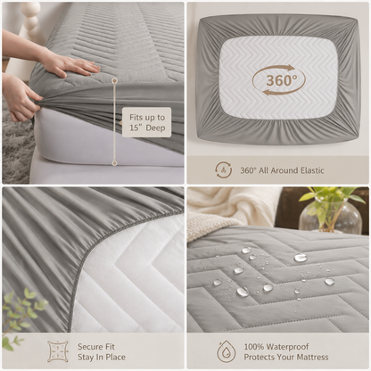 Waterproof Quilted Mattress Protector – Gray