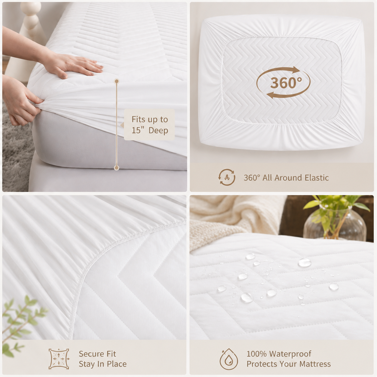 Waterproof Quilted Mattress Protector – White