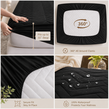 Waterproof Quilted Mattress Protector – Black