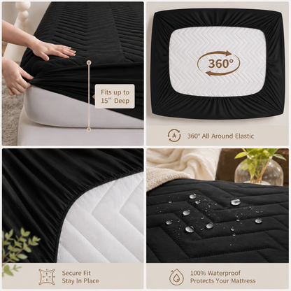 Waterproof Quilted Mattress Protector – Black