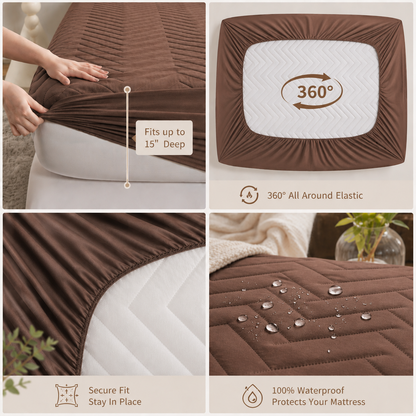 Waterproof Quilted Mattress Protector – Coffee Brown