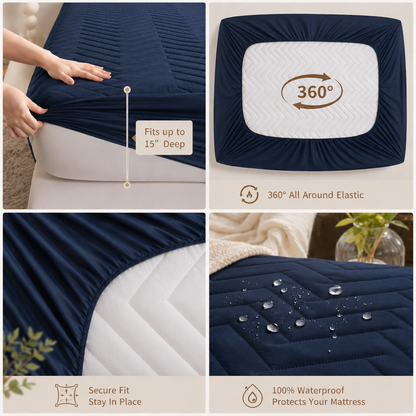 Waterproof Quilted Mattress Protector – Navy Blue