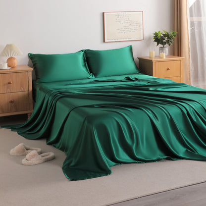 Dark Green Satin Sheet Set – Deep Pocket