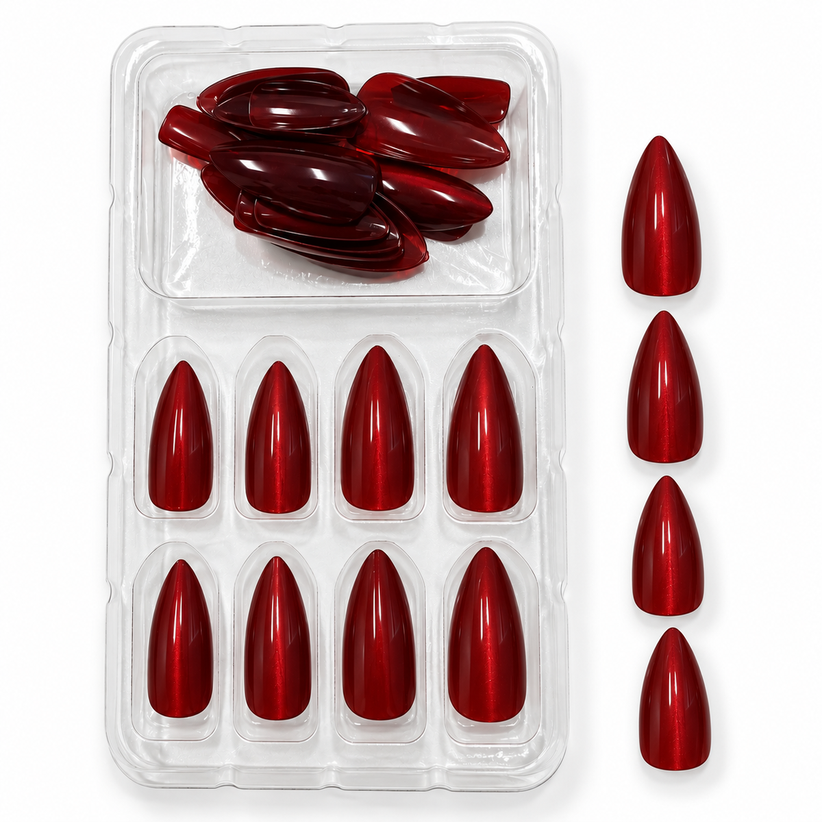 Ruby Red Cat-Eye Press-On Nails – Long Almond, 24pcs