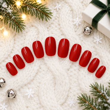 Red Press-On Nails – Glossy Short Oval, 24pcs