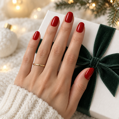 Red Press-On Nails – Glossy Short Oval, 24pcs