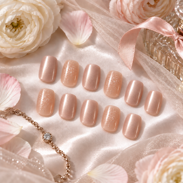 Quiet Luxury Press-On Nails – Blush Glitter Square, 24pcs