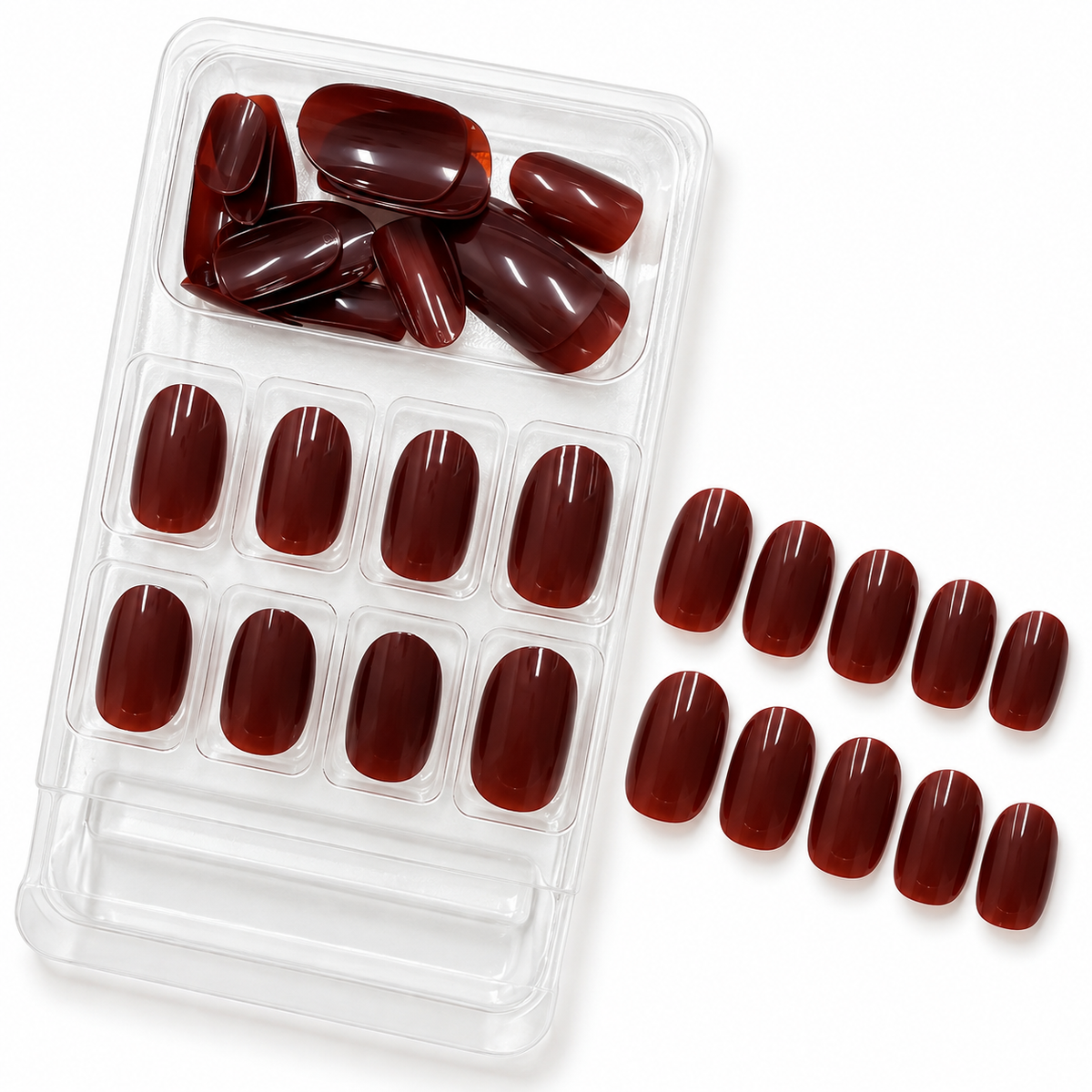 Deep Burgundy Press-On Nails – Glossy Short Oval, 24pcs