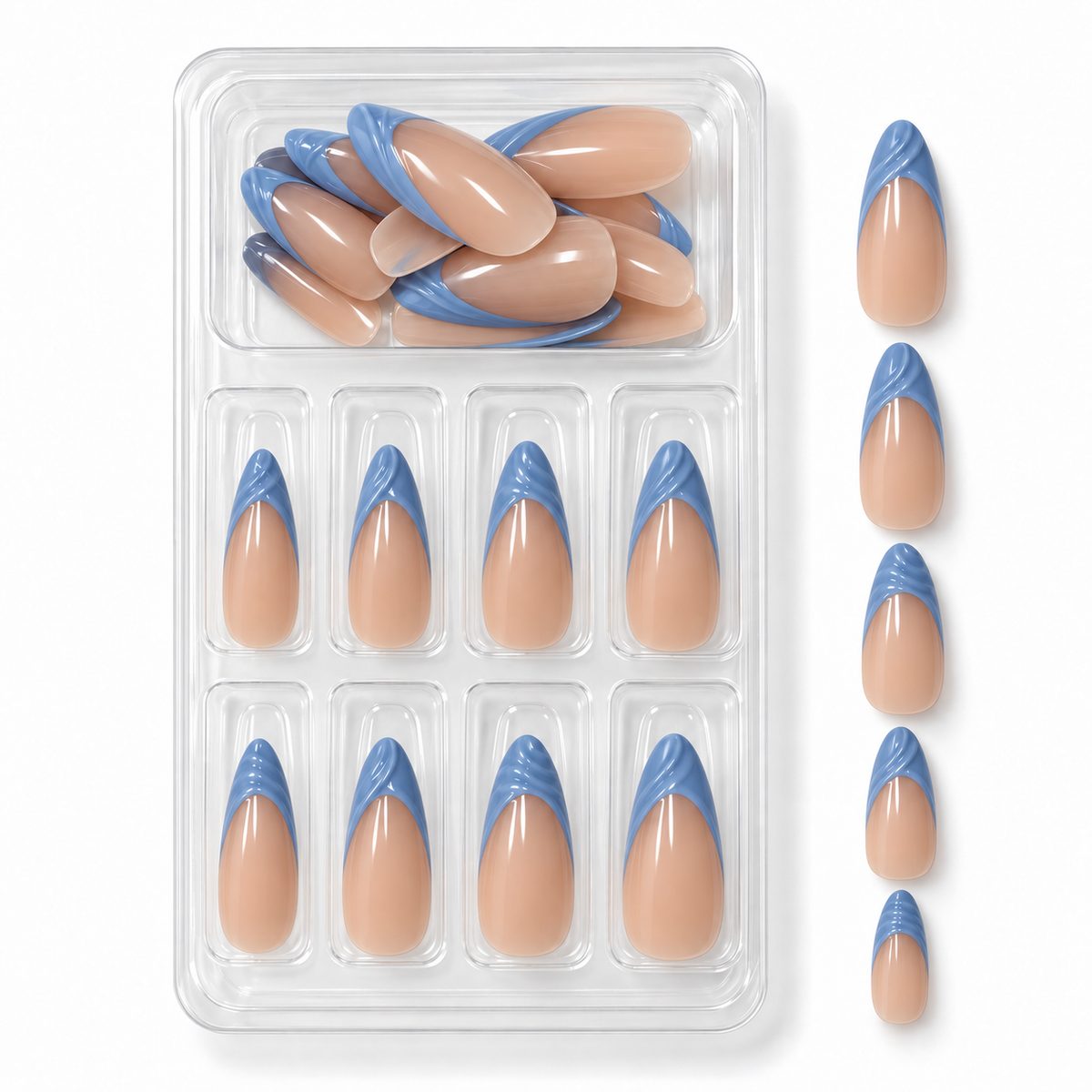 Pastel Pink & Blue French Tip Press-On Nails – Almond, 24pcs
