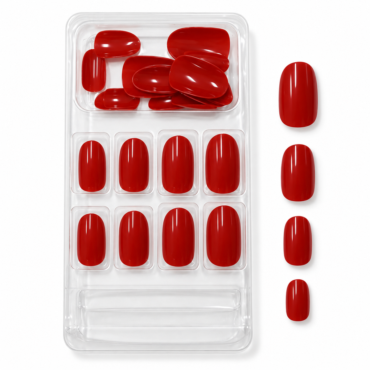 Red Press-On Nails – Glossy Short Oval, 24pcs