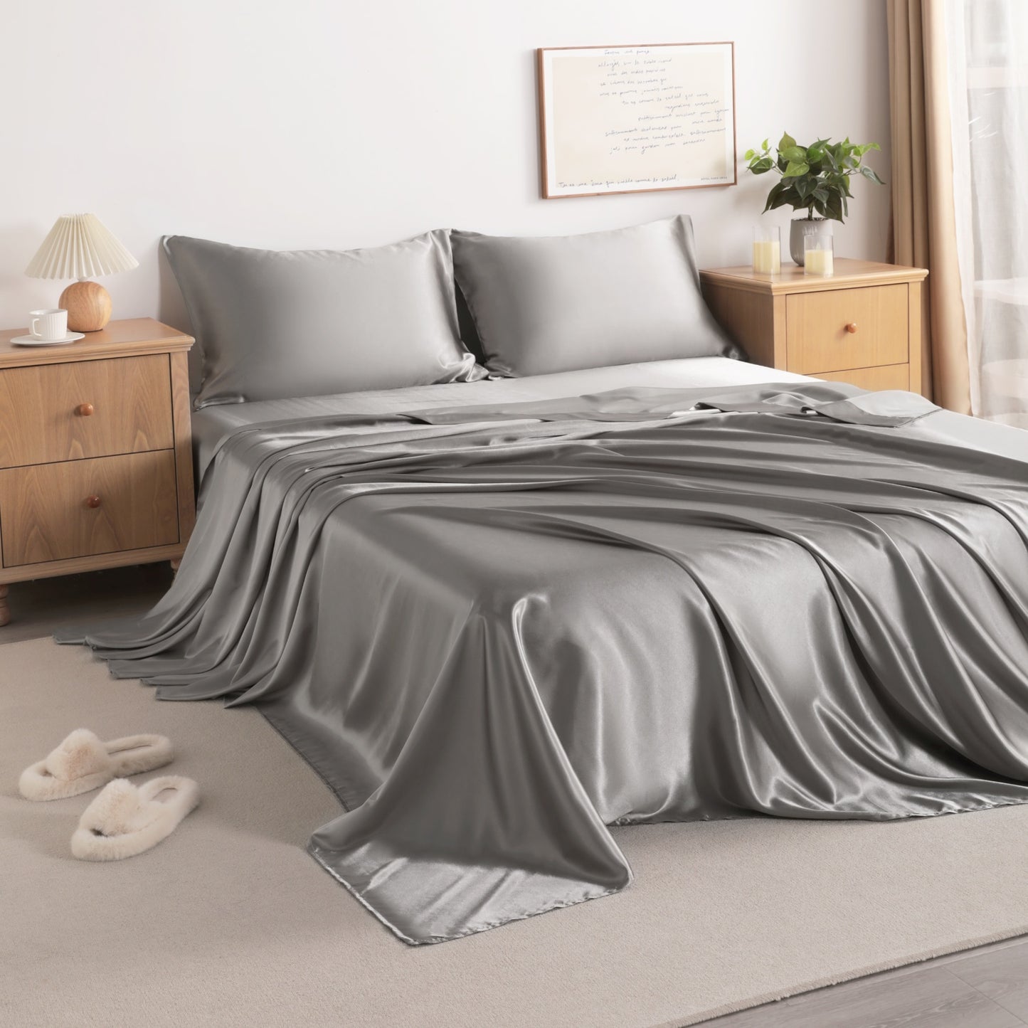 Grey Satin Sheet Set – Deep Pocket
