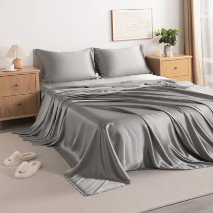 Grey Satin Sheet Set – Deep Pocket